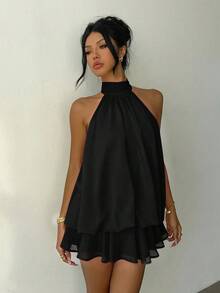 Aloruh Đầm ngắn cổ yếm màu đỏ thanh lịch dành cho nữ, thích hợp cho ngày Valentine. - màu đen - Xem 6