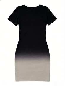 EMERY ROSE Đầm ôm sát tay ngắn cổ tròn ombre xếp ly dành cho nữ - Nhiều màu - Xem 2