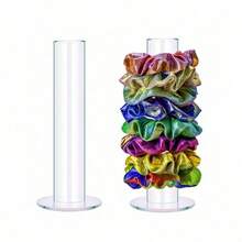 1 pieza Organizador de gomas de pelo de tubo de acrílico transparente, estante de almacenamiento multifuncional para relojes, pulseras y joyas con cuentas - transparente - Ver 2