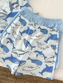 LMoss Kids 4 Stücke Baby Jungen süßer Cartoon Dinosaurier Muster einfarbig Hemd mit Kragen und Knöpfen, kurze Ärmel, kurze Hose, locker und bequem Pyjama Set - Verschiedenfarbig - Übersicht 4