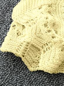 Franclia Plus Size Women's Solid Color Beach Resort Romantic Crochet Net Drawstring Tie Bow Cardigan Western Wear - Yellow - View 5