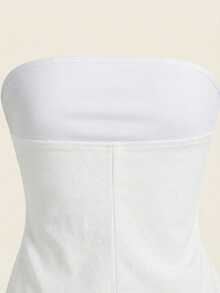 SHEIN Essnce 95%纯棉休闲简约白色女式衬衫 - 白色 - 查看 5