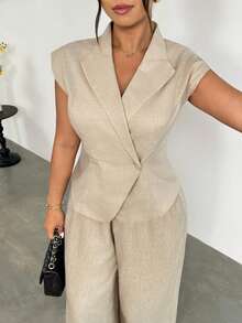 Firerie Plus Size Summer Commute Elegant Minimalist Double-Breasted Blazer Fall/Winter - Apricot - View 2