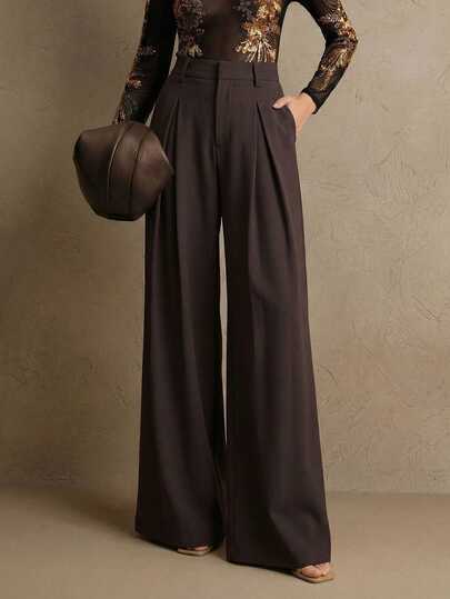 Anewsta Pantalones de traje de mujer de diseño de cinta de color de contraste, moda casual de primavera