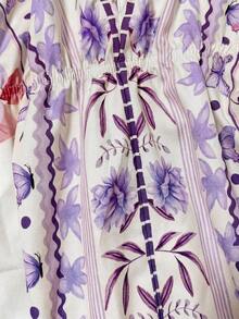 Sweetra Bohemian Style Printed Beach Slip Dress - Lilac Purple - View 4