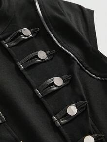 Grunge Punk Đầm ngắn nữ dáng ôm cổ chữ V sâu, phong cách Punk Cavalry, khóa kim loại, dành cho lễ hội mùa hè. - màu đen - Xem 3