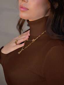 Hitanina Solid Color Turtleneck Sweater,Long Sleeve Tops Knit Pullover Fall Winter Sweater - Coffee Brown - View 3