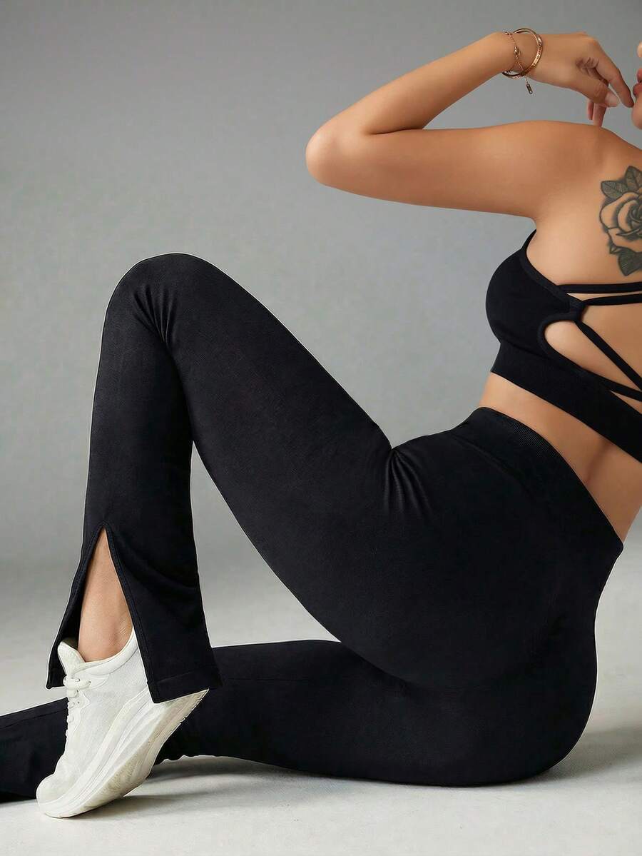 Seamluxe SHEIN Sport Quần legging tập yoga/thể dục xẻ tà bên hông dành cho nữ. - màu đen - Xem 1