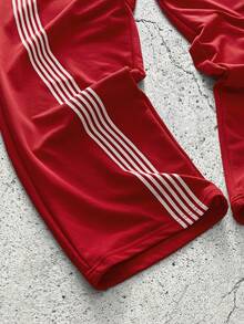Men's Loose Slogan Graphic Drawstring Waist Sweatpants, For Rave,Sports Pants,Summer Pants - Red - View 4