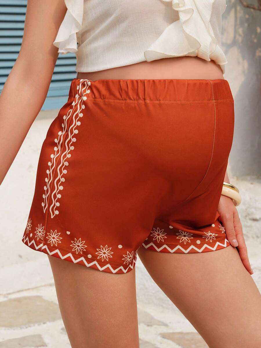 SHEIN Pantaloncini premaman eleganti e casual con stampa floreale e vestibilità morbida - Multicolore - Visualizzare 1