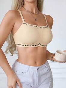 Comfortable Seamless Printed Heart Graphic Bra For Women - Apricot - View 6