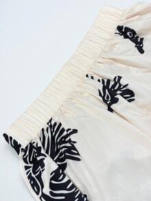 Airaco 度假风印花高腰宽松阔腿裤 - 杏色 - 查看 3