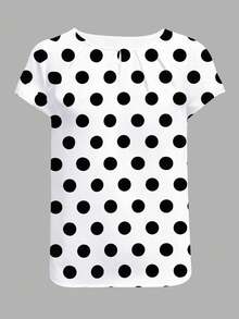 Ellegaria. Camisa casual de manga corta con estampado de lunares y diseño calado, para primavera/verano - Blanco - Ver 5