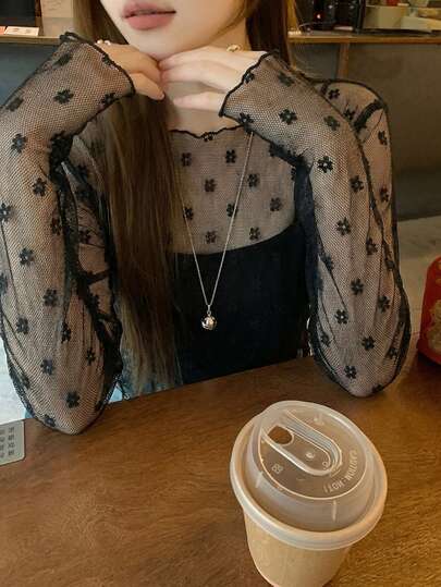 DAZY 女士花卉蕾丝长袖上衣