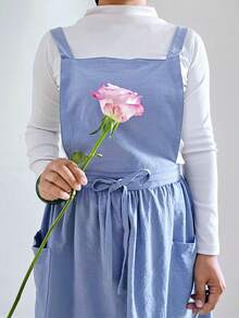 春夏轻盈双面围裙，腰部可调节，柔软棉混纺面料，带口袋，适合园艺工作，优雅轻便。 - 多色 - 查看 7