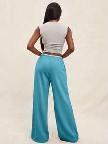 NYA SZN Pants Wide Leg Gray Trousers Matching Set Summer Lounge Pants - Blue - View 6