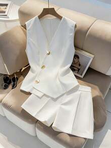 Modelyn Bộ vest và quần short không tay ôm dáng thanh lịch dành cho nữ. - trắng - Xem 5