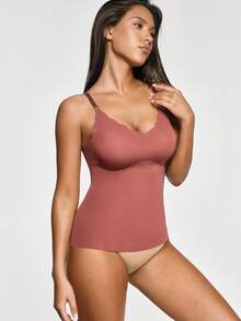 SHEIN 1件女士舒适简约咖啡棕色吊带背心 - 咖啡棕 - 查看 5