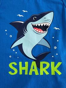 THE HAPPY LOOK 男童鲨鱼图案针织柔软圆领无袖上衣和松紧腰短裤两件套 - 藍色 - 查看 4