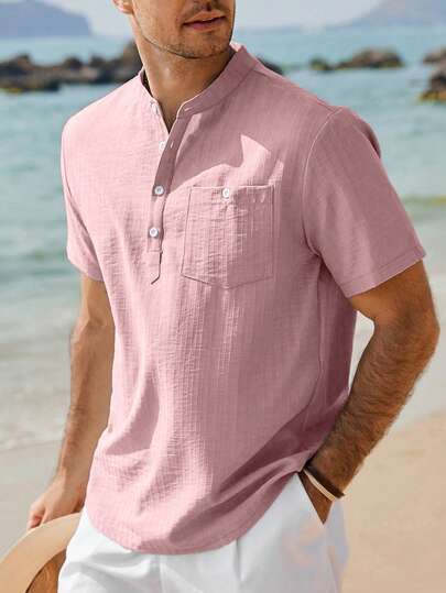 VENTUSAIL Camisa masculina casual de manga curta, lisa, ideal para férias de verão.