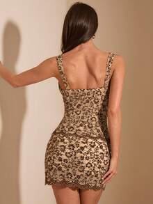 SHEIN BAE Women's Floral Lace Bodycon Skirt - Brown - View 2