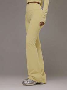 Musera Sport Curved Back Waistband Mid Rise Flared Active Leggings Only Sport Workout Gym Pilates Fitness Daily Casual - Butter Yellow - View 3