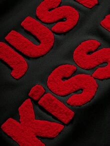 TOKVUE 街头休闲红色标语3D刺绣白色宽松T恤 - 黑色 - 查看 2