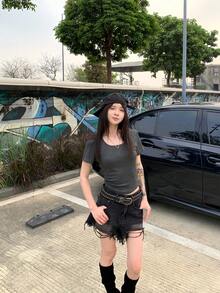 K-Vae 夏季修身性感露肩露背女式上衣 - 深灰色 - 查看 5