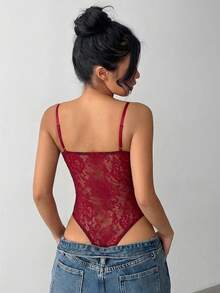 Aloruh Black Sexy Lace Camisole For Fashionable Women - Burgundy - View 2