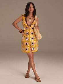 Athîral Đầm mini dệt kim đen trắng không tay, hở vai, phong cách thường ngày dành cho nữ, thích hợp cho kỳ nghỉ. - Nhiều màu - Xem 3