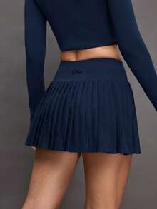Activina Women's Summer Workout&Casual Sportswear Wide And High Waist Solid Color Pleated Pocket Summer Sports Skirt - Navy Blue - View 3