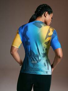 Powerista 女士渐变印花前拉链短袖骑行服 - 藍色 - 查看 2