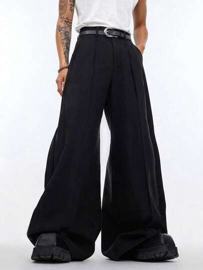 Manfinity Hypemode Plus Size Men's Straight Leg Black Pants, Retro Street Style