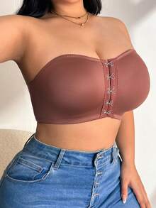 1 pieza Sujetador inalámbrico para mujer de talla grande con cierre frontal antideslizante - Café integral - Ver 3
