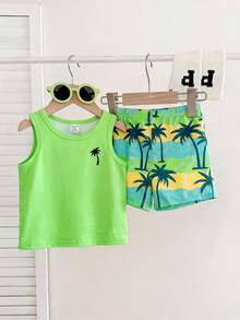 LMoss Kids Bộ 2 món áo ba lỗ cổ tròn và quần short dệt kim cho bé trai - Nhiều màu - Xem 5