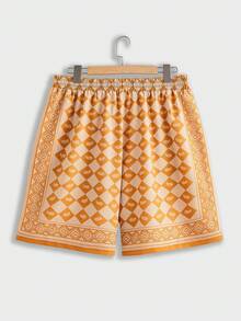 Manfinity Homme Plus Size Men's Geometric Print Shirt And Shorts Set, Casual Holiday Outfit - Yellow - View 4