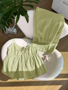 Comfortcana Mint Green Woven Casual Camisole And Pants Set - Mint Green - View 4