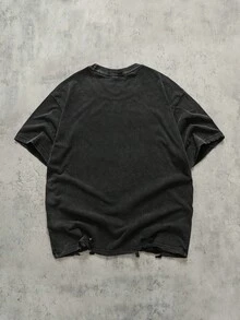 ROMWE MEN Street Life 青少年男孩字母和眼镜图案圆领短袖街头风T恤 - 黑色 - 查看 7