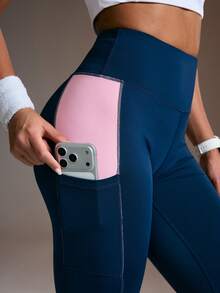 Powerista Contrast Color High Waist Seamless Leggings - Blue - View 2