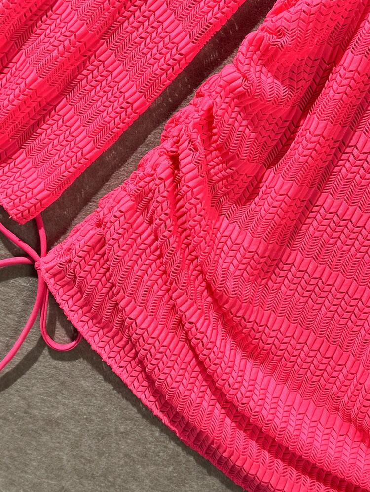 Vaytide 春夏新款亮泽纯色荧光黄纹理面料高弹性感镂空侧边修身黑色派对外出航海度假沙滩连衣裙女士浪漫度假连体泳衣罩衫 - 玫紅色 - 查看 5