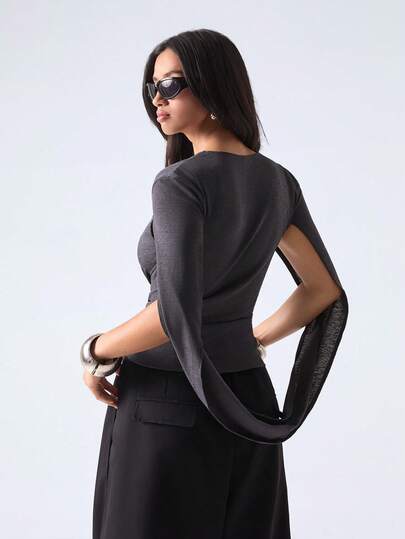 LYSMO Women's Solid Color Round Neck Casual Pleated Blouse