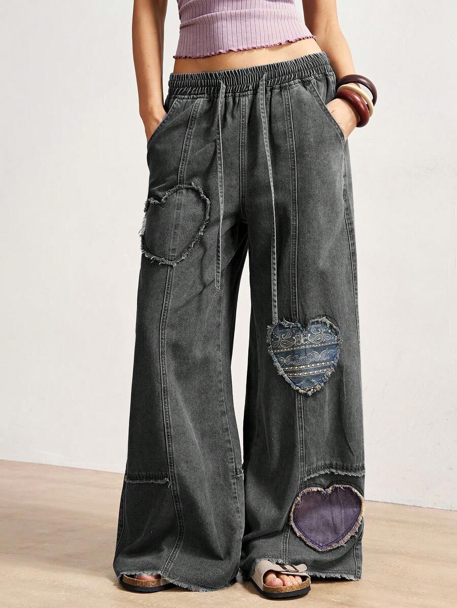 Bohemela Women's Casual Loose Drawstring Waist Pants With Patch Pockets - Grey - View 1