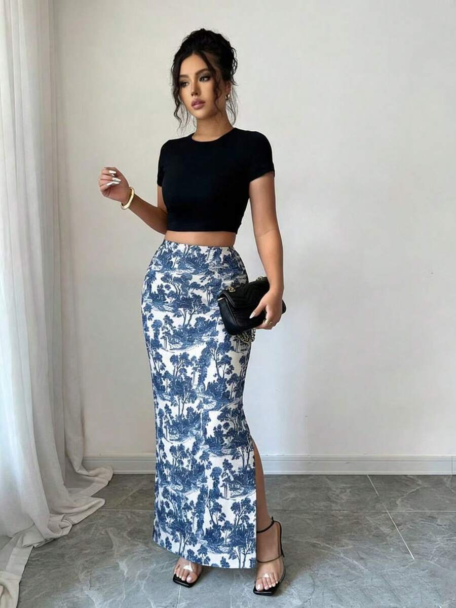 Trelyra Minifalda ajustado de malla con estampado de leopardo para mujer - Azul - Ver 1