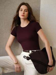 MOTF PREMIUM SOLID SLIM FIT RIBBED KNIT TOP - Purple - View 1