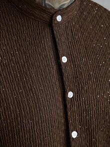 SLATEMANN Men's Casual Fashion Party Rhinestone Textured Fabric Short Sleeve Shirt, Summer - Coffee Brown - View 4