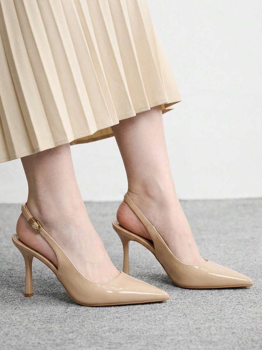 CUCCOO BIZCHIC 女士裸色漆皮尖头露跟高跟鞋,优雅职业装 - 杏色 - 查看 1