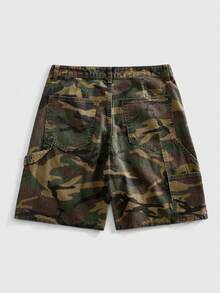 ROMWE MEN Quần short denim rằn ri nam kiểu cargo - xanh quân đội - Xem 2