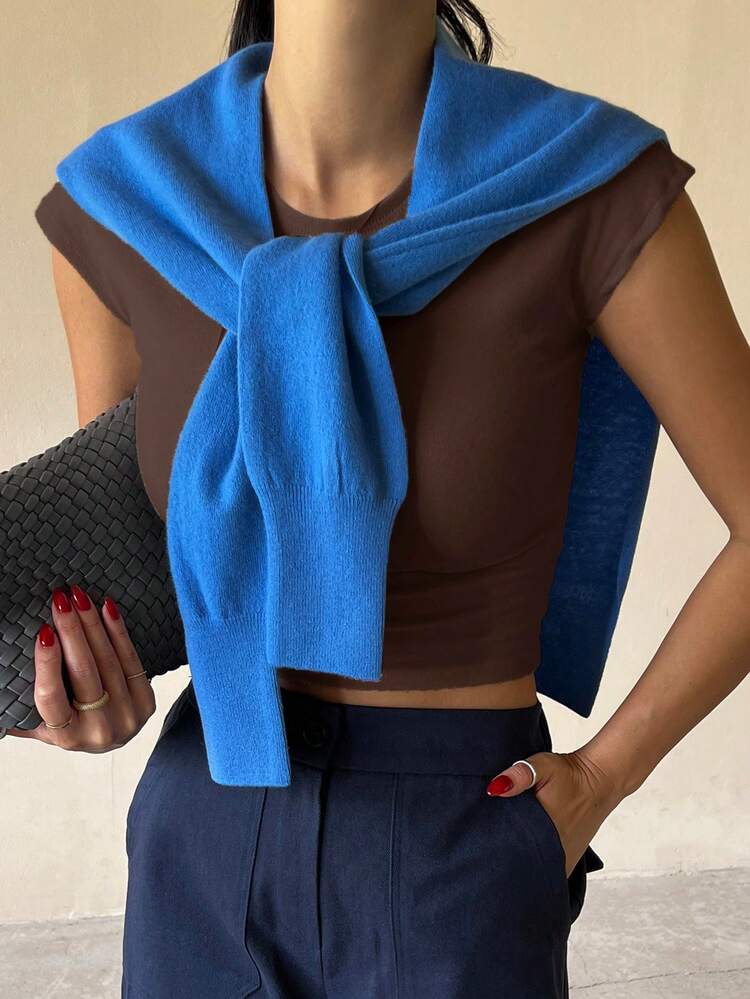 Women's Solid Color Round Neck Cap Sleeve Cropped Fitted Undershirt Summer