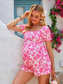 SHEIN 印花方领花瓣袖孕妇连体裤 - 彩色 - 查看 7