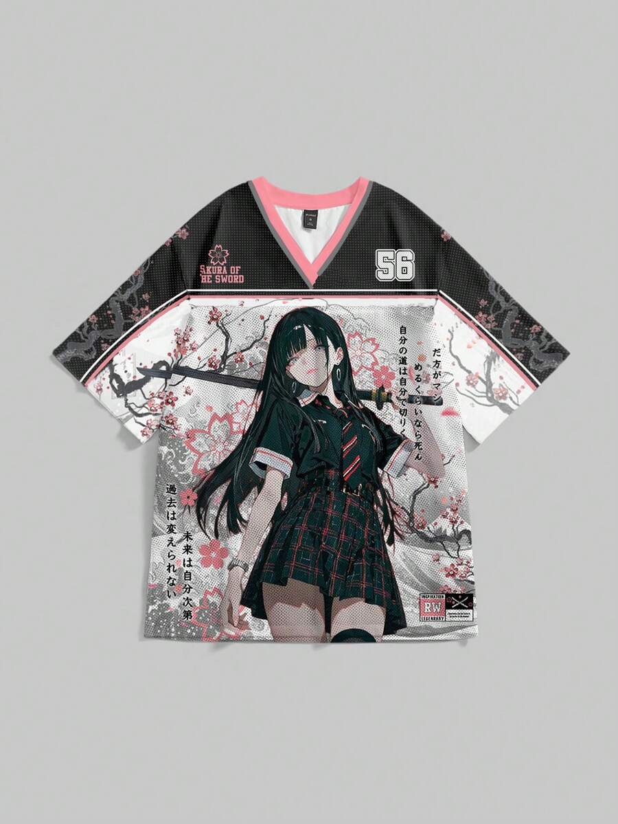 ROMWE Áo thun in hình cô gái punk anime tối màu, áo thể thao dành cho nữ. - Nhiều màu - Xem 1